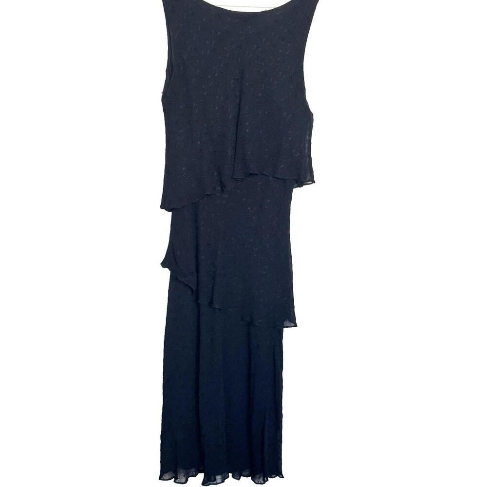 Lola P. Black Beaded Tiered Sleeveless Midi Dress L | Formal Cocktail Party Rayo - Picture 8 of 13